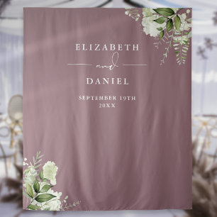 Mauve Floral Greenery Wedding Photo Backdrop Tapestry