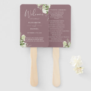 Mauve Floral Greenery Wedding Program Hand Fan
