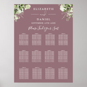 Mauve Floral Greenery Wedding Seating Chart