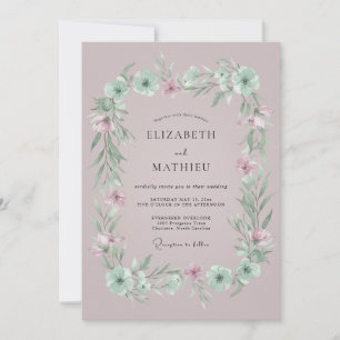 Mauve Floral Laurel Wedding Invitation