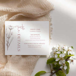 Mauve Floral Modern Wedding Details Card