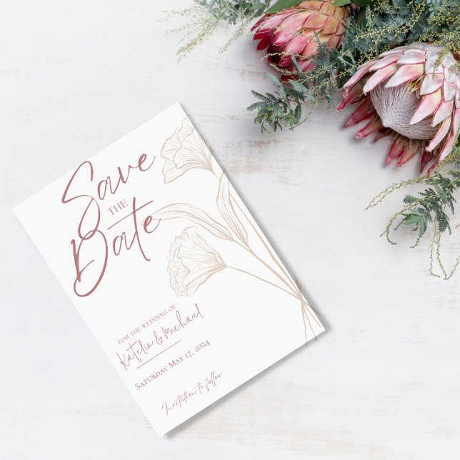 Mauve Floral Modern Wedding Save the Date (Creator Uploaded)