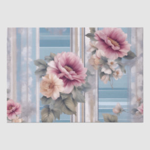 Mauve Floral nosegays Antiqued Blue Tissue Paper