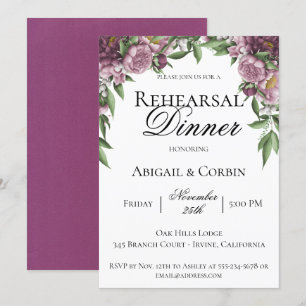 Mauve Floral Rehearsal Dinner Invitation