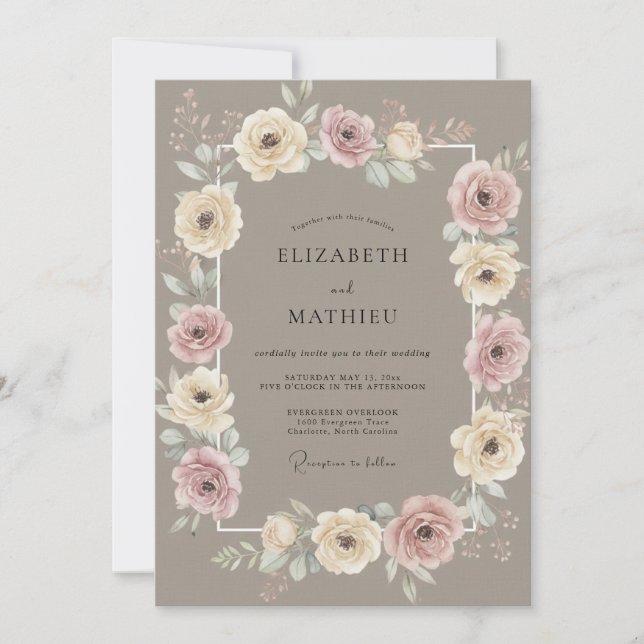 Mauve Floral Romance Wedding Invitation (Front)