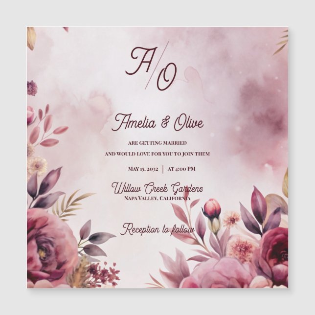 Mauve Floral Romantic Blush Wedding Invitation  (Front)