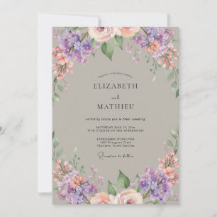 Mauve Floral Romantic Whimsy Wedding Invitation