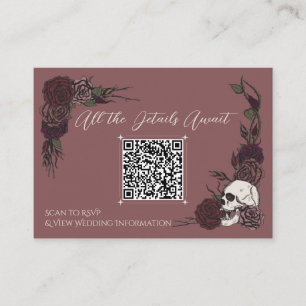 Mauve Floral Skull Wedding Website QR Enclosure Card