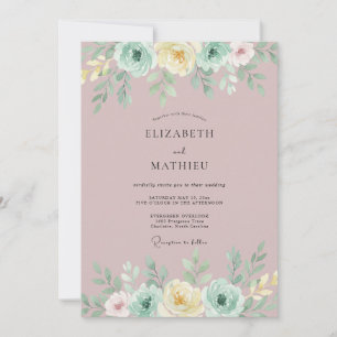 Mauve Floral Springtime Wedding Invitation