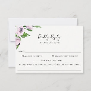 Mauve Floral Wedding Food Allergy RSVP Card