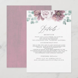 Mauve Floral Wedding Information Enclosure Card