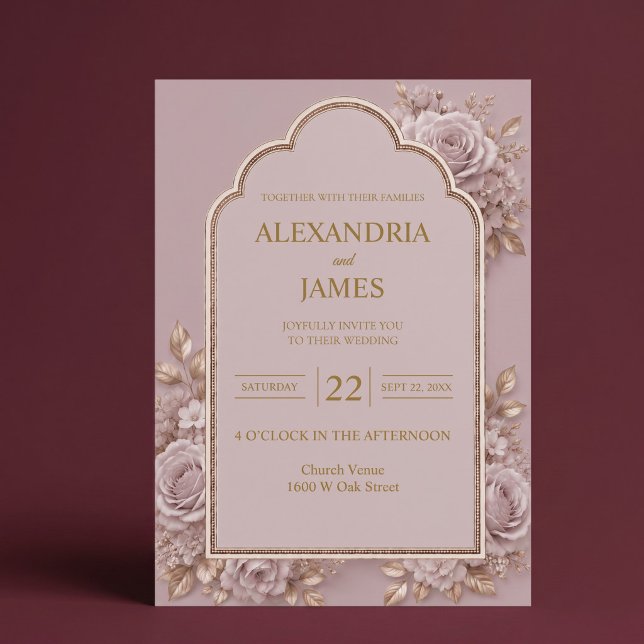 Mauve Floral Wedding Invitation (Creator Uploaded)