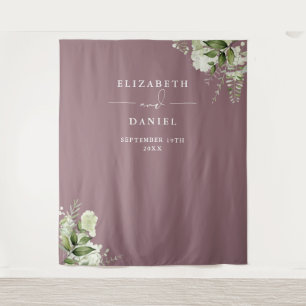 Mauve Floral Wedding Photo Booth Backdrop Tapestry