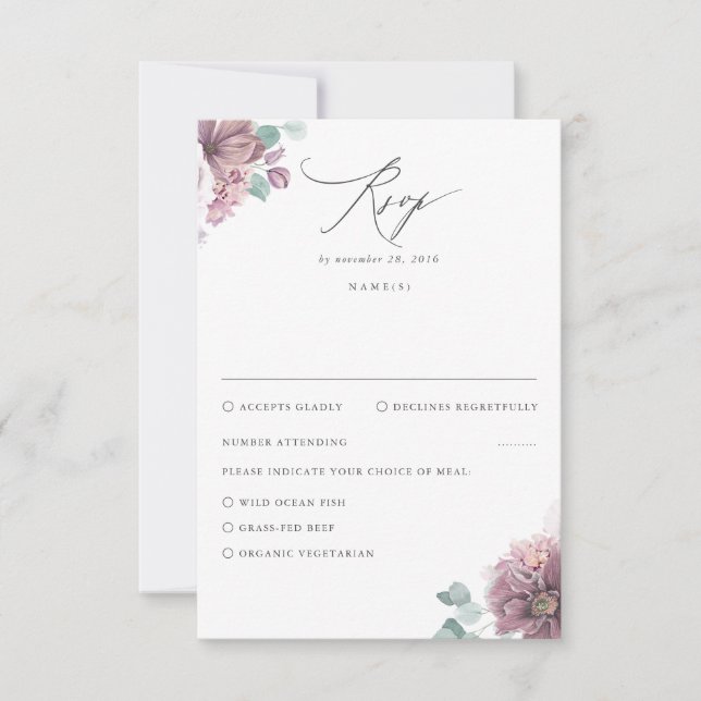Mauve Floral Wedding RSVP Card (Front)