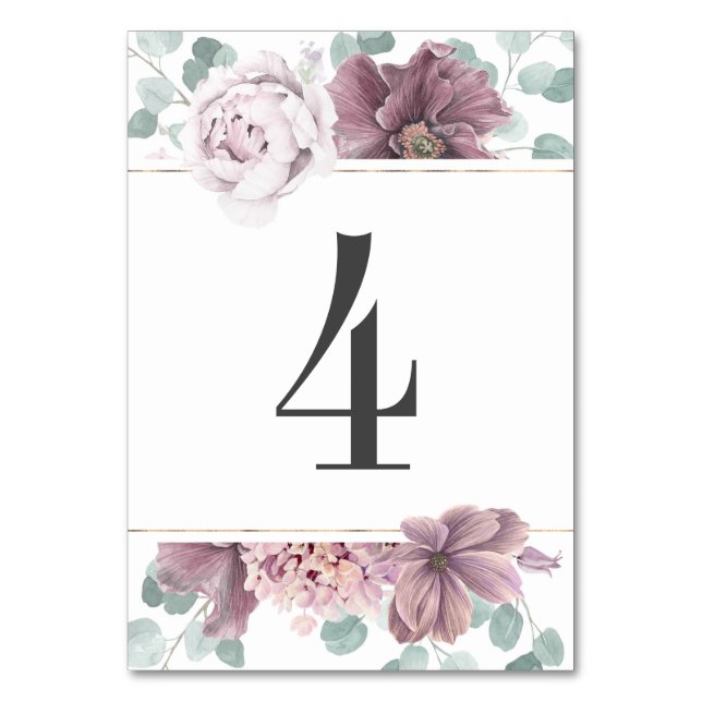 Mauve Floral Wedding Table Number (Front)