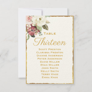 Mauve Florals Luxe Gold Edge Seating Assignment Card