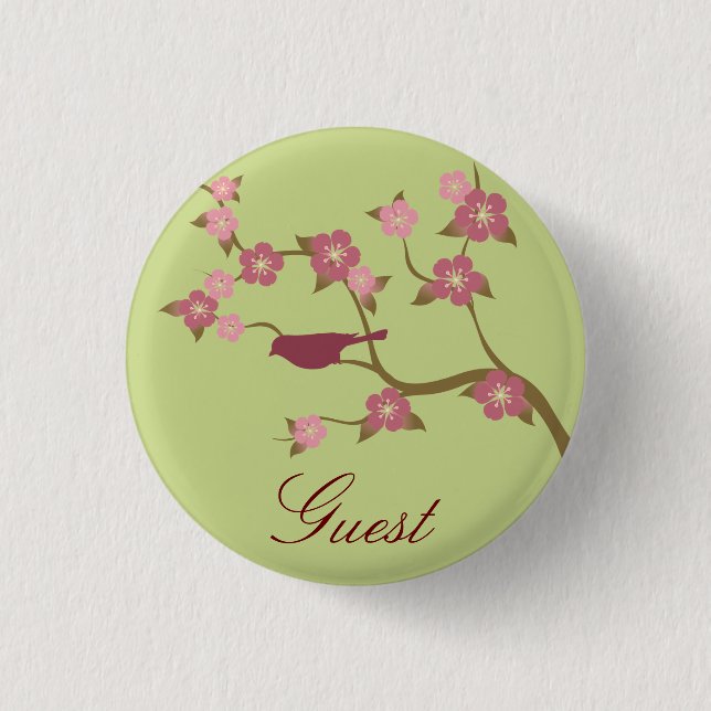 Mauve Flower Bird Custom Event Button Green (Front)