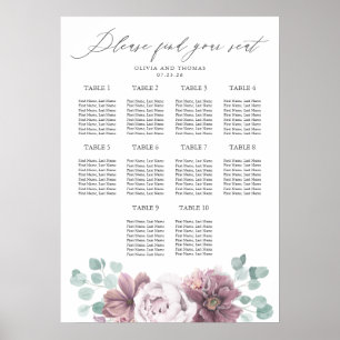Mauve Flowers and Eucalyptus Wedding Seating Chart