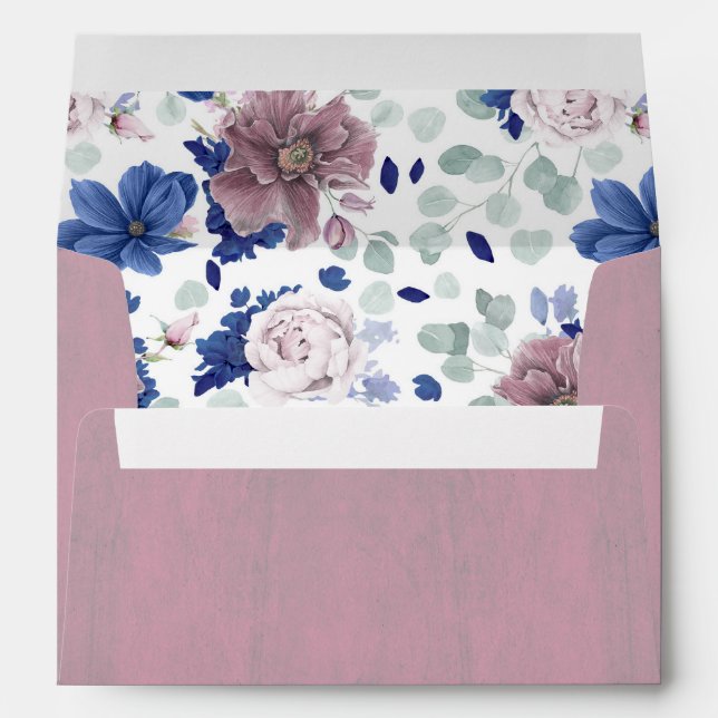 Mauve Flowers and Navy Blue Flowers Elegant Envelope (Back (Bottom))
