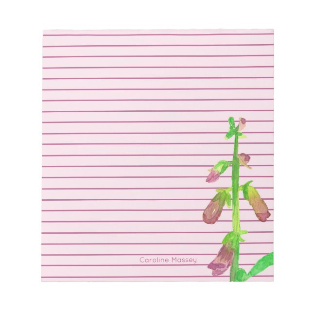 Mauve Foxglove Flower Pink Lined Personalised Notepad (Front)