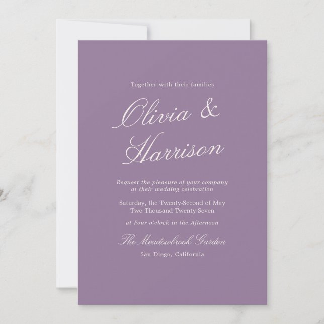 Mauve Garden Calligraphy Wedding Invitation (Front)