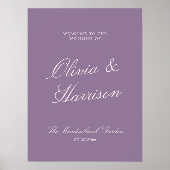 Mauve Garden Calligraphy Wedding Welcome Poster (Front)