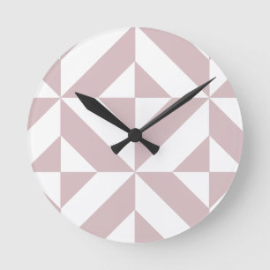 Mauve Geometric Deco Cube Pattern Round Clock