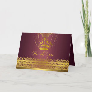 Mauve & Gold Crown Thank You Card