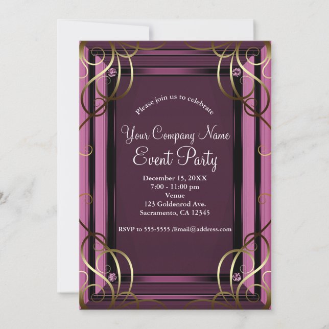 Mauve Gold Elegant Company Corporate Holiday Party Invitation (Front)
