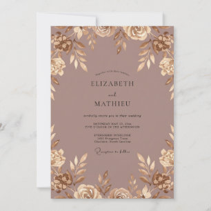 Mauve Gold Leafy Wedding Invitation