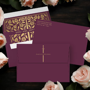 Mauve Gold Sword Royal Fantasy Wedding Envelope