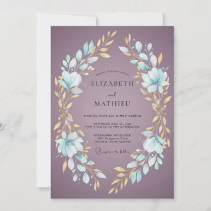 Mauve Gold Wreath Wedding Invitation