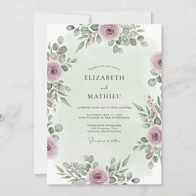 Mauve Graceful Forest Wedding Invitation (Front)
