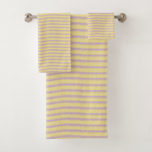 Mauve gray uneven stripes on beige. bath towel set
