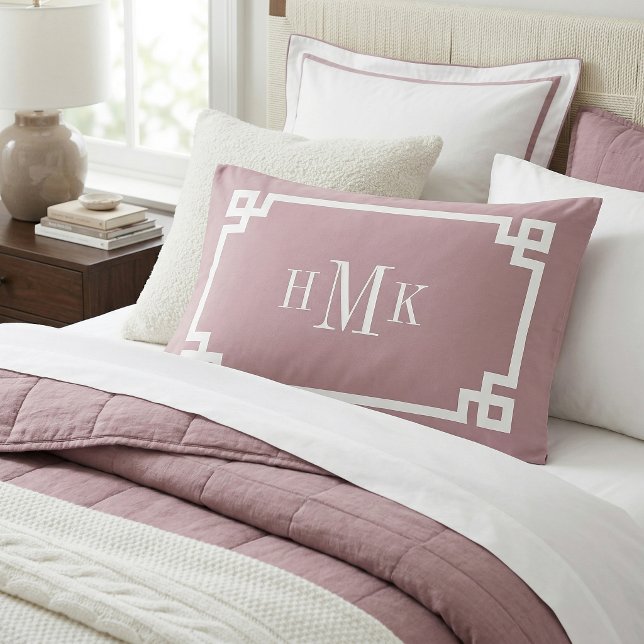 Mauve Greek Key Monogram Pair of Standard Pillowcase (Creator Uploaded)