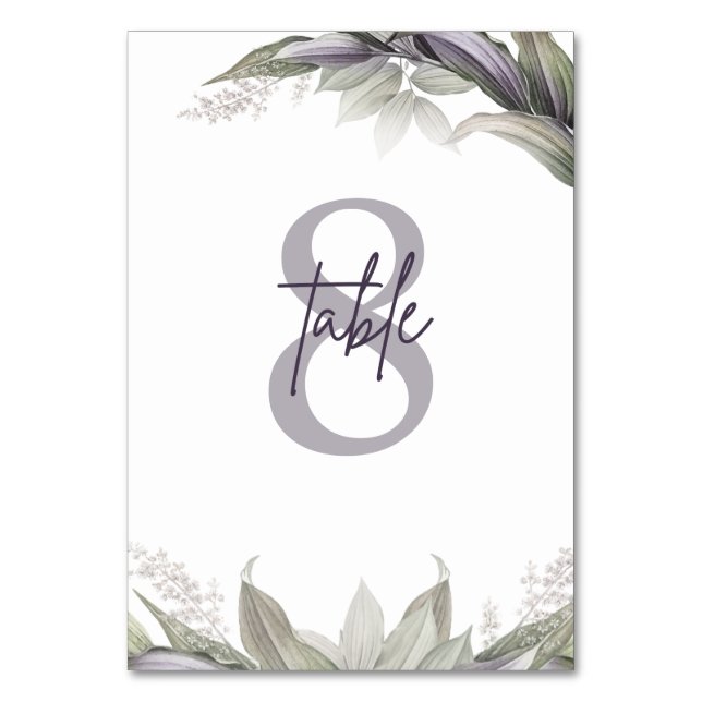Mauve & Green Floral | Wedding Table Number (Front)