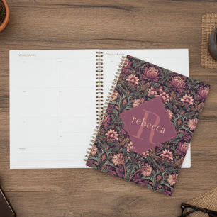 Mauve Green Floral William Morris Elegant Monogram Planner