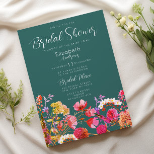 Mauve green orange pink yellow flora Bridal Shower Invitation
