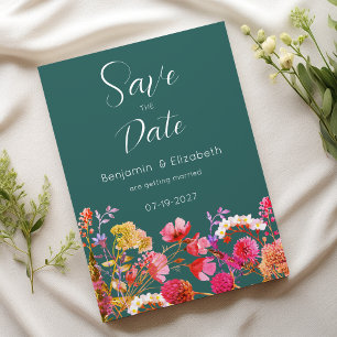 Mauve green orange pink yellow flora Save the Date Invitation