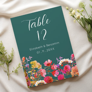 Mauve green orange pink yellow flora Table Numbers