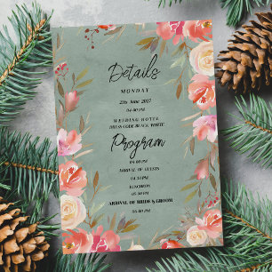 Mauve green pink ivory winter Details Program Invitation
