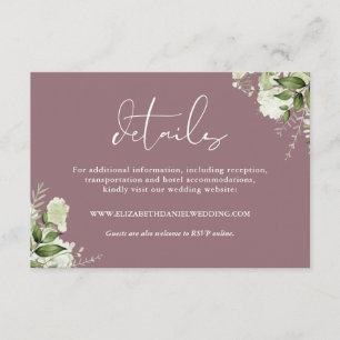 Mauve Greenery Floral Elegant Wedding Details Enclosure Card