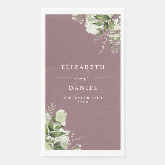 Mauve Greenery Floral Elegant Wedding Napkin (Front)
