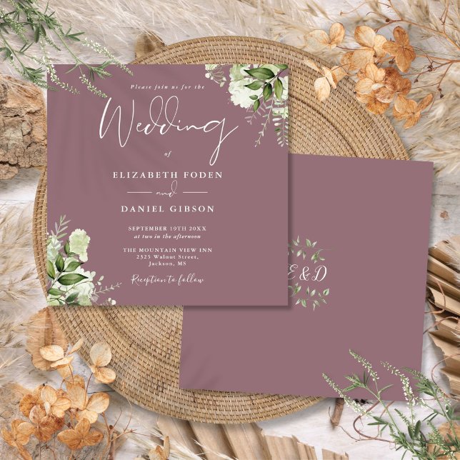 Mauve Greenery Floral Monogram Square Wedding Invitation (Mauve Greenery Floral Monogram Square Wedding Invitation)