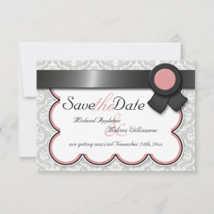 Mauve & Grey Damask Save the Date Announcements