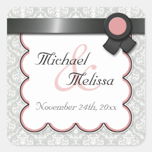 Mauve & Grey Damask Wedding Favour Stickers