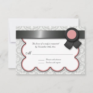 Mauve & Grey Damask Wedding Reply / RSVP Cards