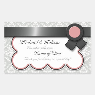 Mauve & Grey Damask Wedding Wine Bottle Labels
