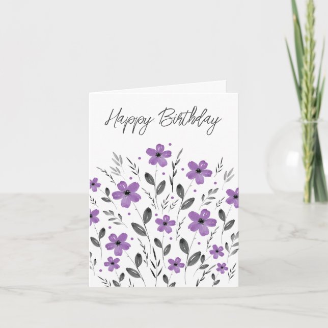 Mauve Grey Five Petal Watercolor Floral Motif Card (Front)