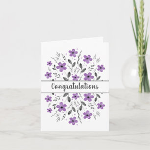 Mauve Grey Five Petal Watercolor Floral Motif Card